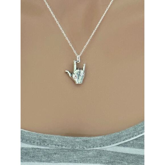 Sterling Silver I Love You Sign Necklace - Picture 1 of 7